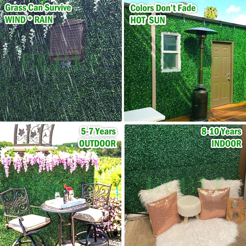 BCBLF 20x20Inch 6Pcs Grass Wall Panels, 4 Layers UV-Anti Boxwood Greenery Hedge with 50 Zip Ties, No Odor Artificial Fake Grass Backdrop Indoor Outdoor Privacy, Birthday Wedding Decor, 16.7 SQ FT - Image 5
